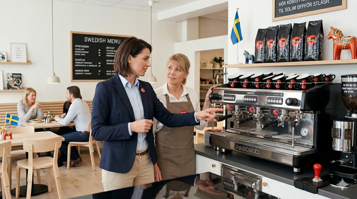 En återförsäljare besöker ett Pascucci cafe WebP