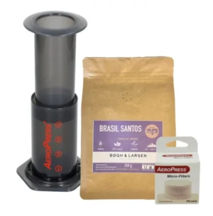AEROPRESS + 350 STK. PAPPERSFILTER + FÄRSKROSTAT BRASILIEN SANTOS 250 G