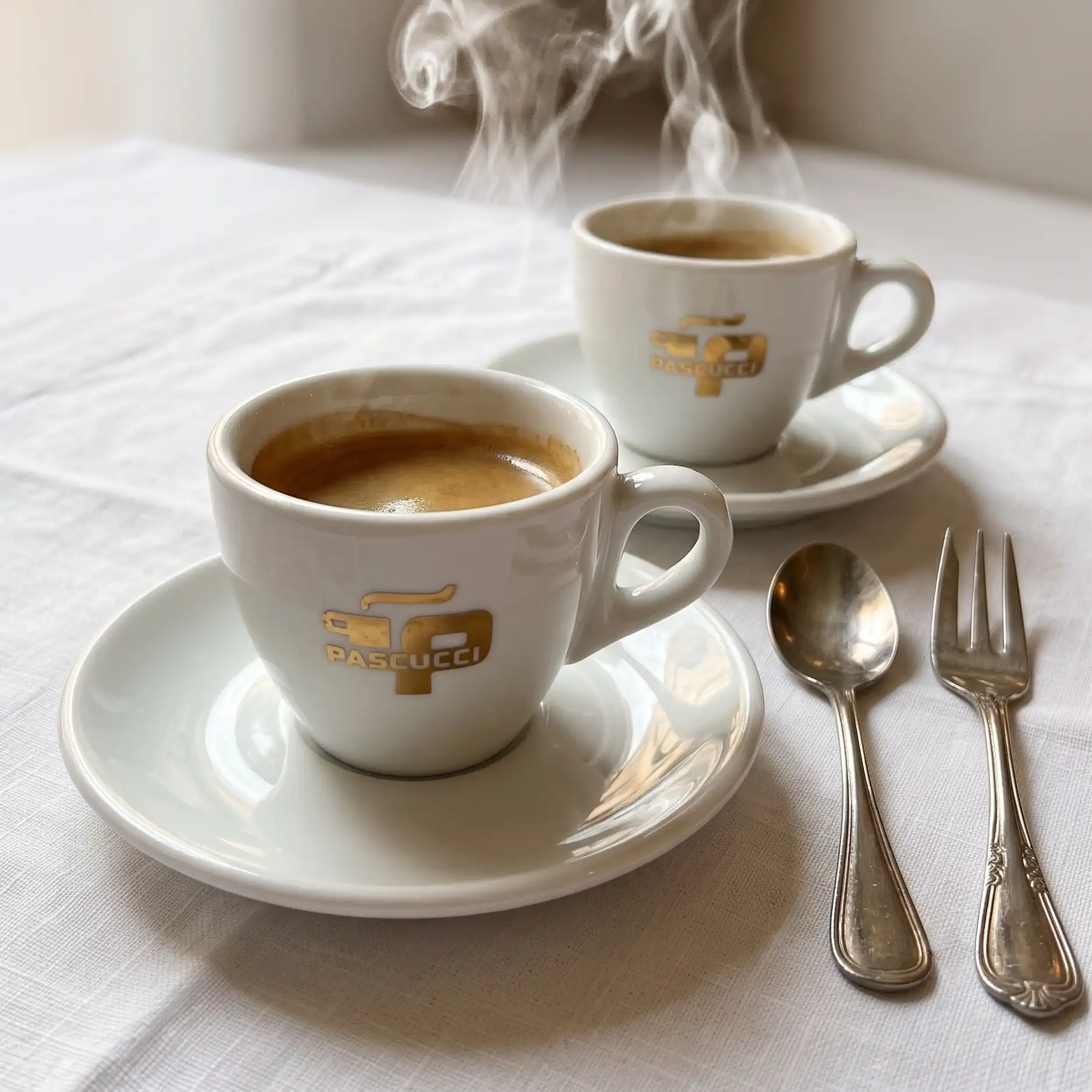 Pascucci espressokoppar och silverbestick WebP